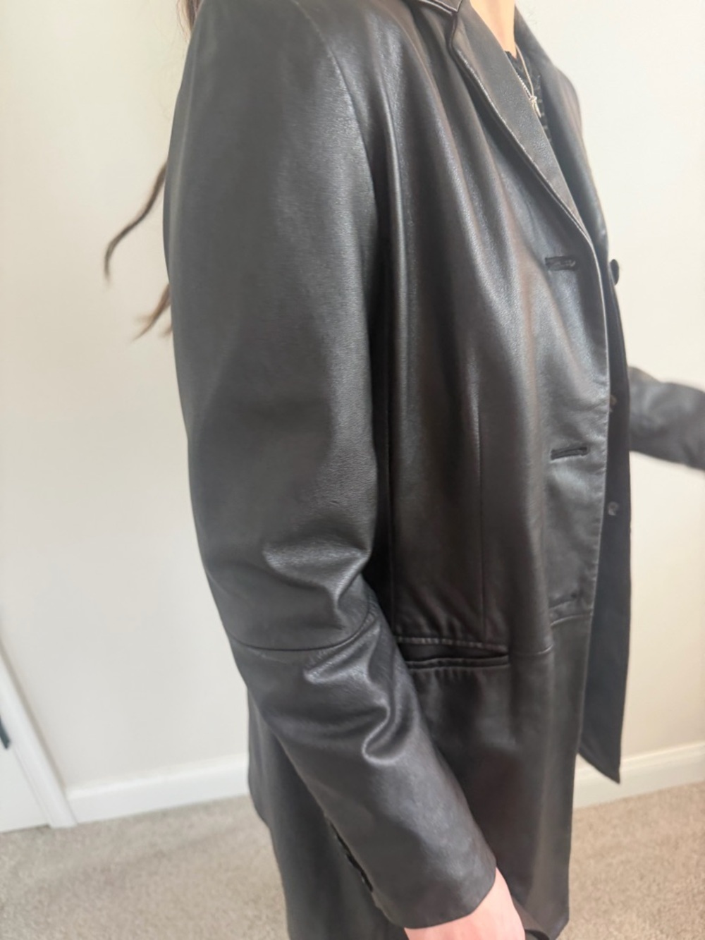 Ralph Lauren vintage Black Leather Longline Blazer Jacket - Picture 5 of 10